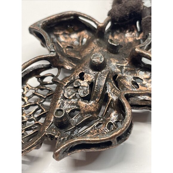 Seasonal Whispers Necklace Brown Suede Ribbon Starburst Flower Rhinestones AL2.3 - Picture 11 of 16